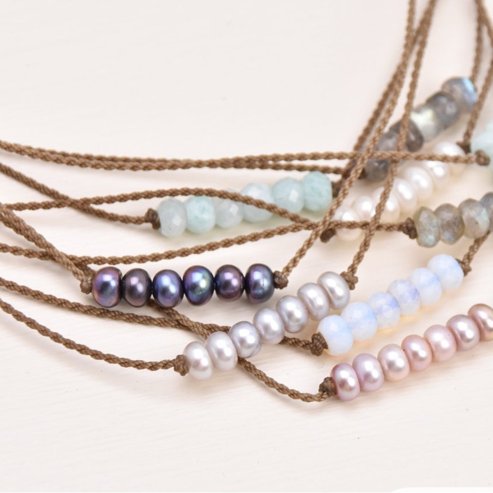 Bohemian pearl necklace hand spun rope waterproof